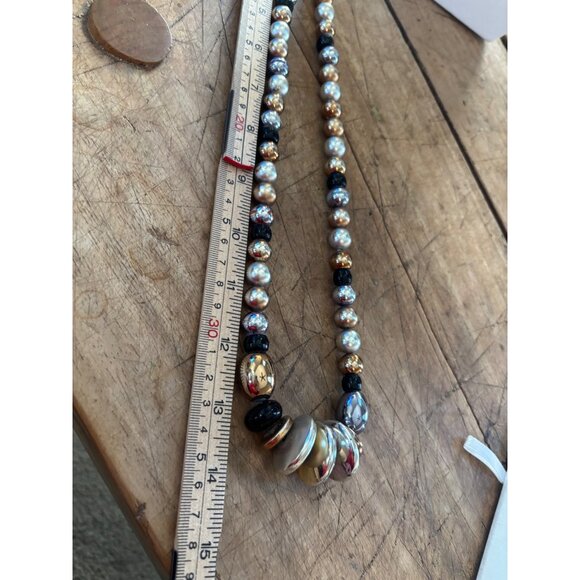 Multi-Color Beaded Necklace With Mixed Metal Accents & Silver Toggle Closure - Picture 6 of 9